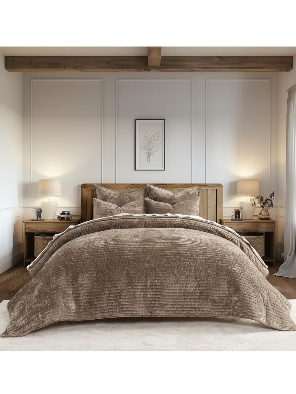 EverGrace Velvet Quilt Set King Size, Luxurious Soft Striped Channel Bedding Set